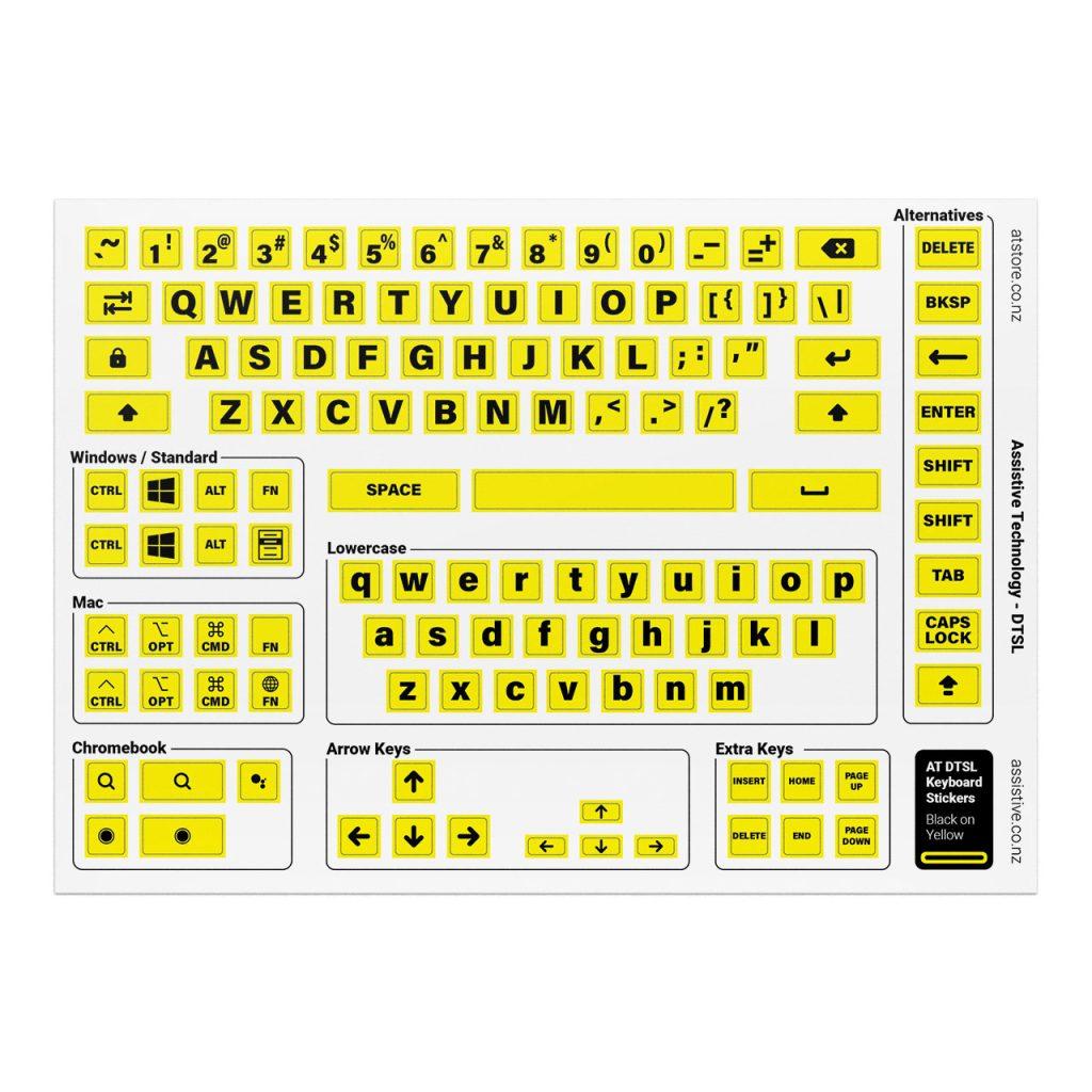 AT DTSL Keyboard Stickers - Black on Yellow