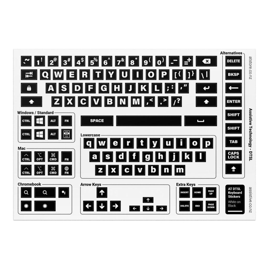 AT DTSL Keyboard Stickers - White on Black