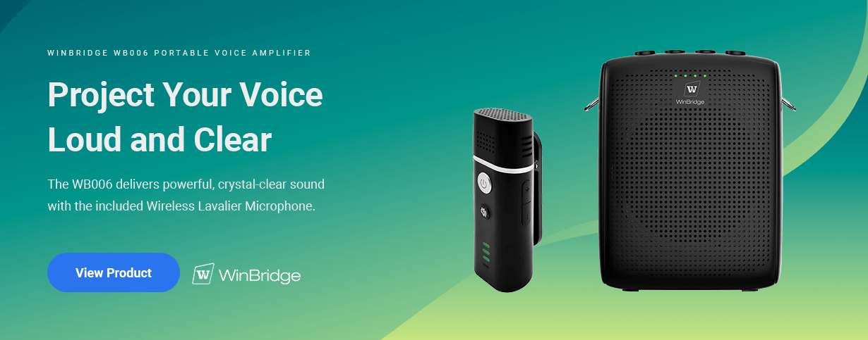 The WB006 delivers powerful, crystal-clear sound with the included Wireless Lavalier Microphone.